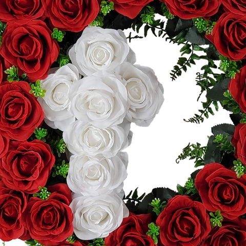 NEW RECIPE "Circle of Devotion" Tombstone Wreath and Cross Tribute-21" Diameter