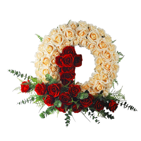SALE-"Eternal Belief" Tombstone Wreath Cross Memorial Tribute-Premium-33" D