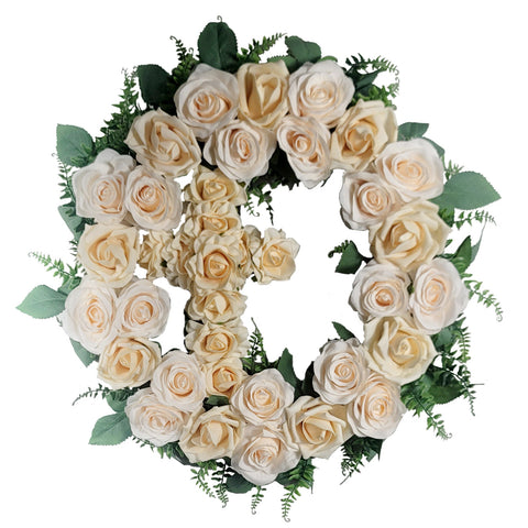 "Gracing In Faith" Tombstone Wreath and Cross Tribute-21"Diameter-AVAILABLE IN 5 COLOUR OPTIONS