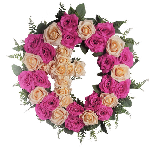 "Gracing In Faith" Tombstone Wreath and Cross Tribute-21"Diameter-AVAILABLE IN 5 COLOUR OPTIONS