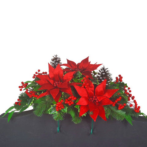 "Poinsettias, Berries & More" Tombstone Saddle-30"Width