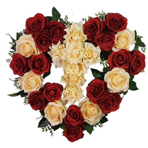 SALE-"Gracing in Tenderness" Tombstone Heart and Cross Tribute -21" Diameter