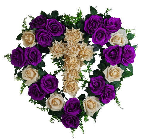 SALE-"Gracing in Tenderness" Tombstone Heart and Cross Tribute -21" Diameter