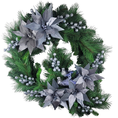 NEW-SALE-"Silver Birds and Boughs" Tombstone Wreath-Premium-24"