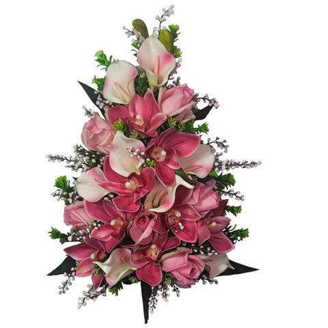 NEW RECIPE & SIZE-"Blushing Blooms" Mausoleum Bouquet-16"H