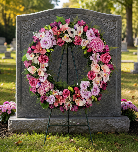 NEW-"Forever In Bloom"- Tombstone Wreath- 28" D-Large