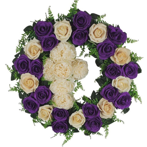 NEW-"Gracing in the Divine" Tombstone Wreath and Cross Tribute-21" Diameter