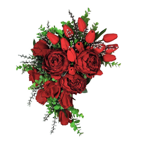New-"Passion"- Mausoleum Bouquet-10"H with 8" Drop