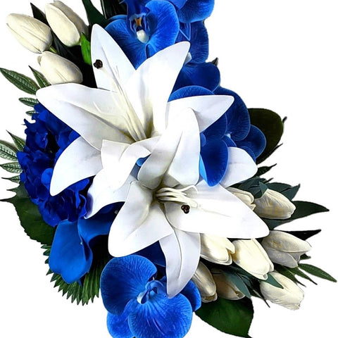 "Beautiful in Blue" Mausoleum Bouquet-18"H