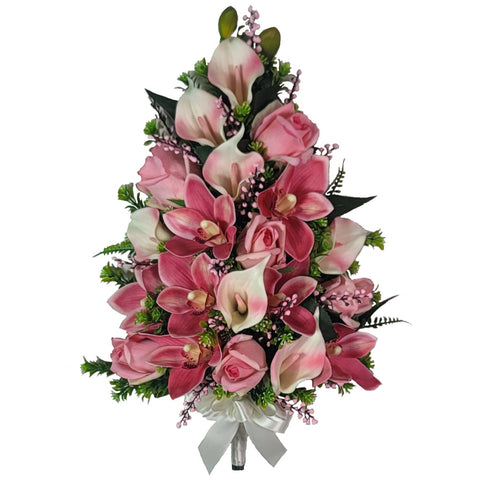 NEW-"Blushing Blooms" Mausoleum Bouquet-14"H