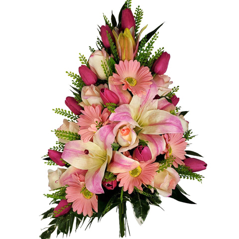Pretty in Pink Mausoleum Bouquet-Premium-21"H Including Cascading Drop