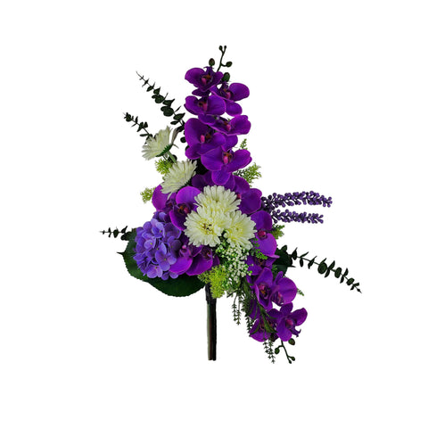 NEW-"Purple Passion" Mausoleum Bouquet-27"H including Cascading Drop-PREMIUM PRODUCT