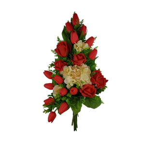 'Roses, Tulips & Hydrangea" Mausoleum Bouquet-PREMIUM-19"H Including Cascading Drop